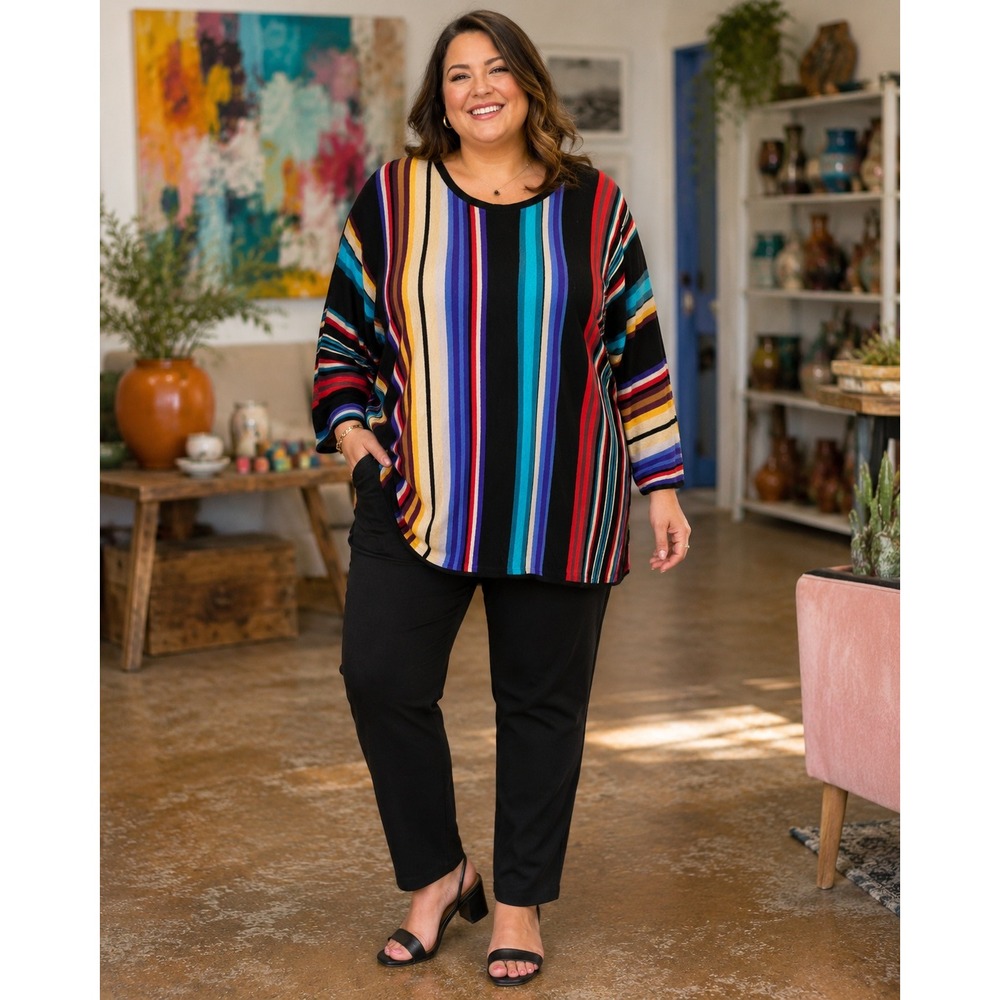 529. Chaps Size 3X Multi Color Vertical Stripe Linen Cotton Knit Sweater Top